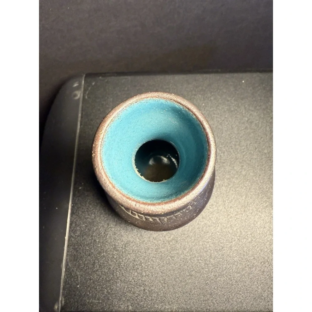 Handmade Studio Pottery Vase – Turquoise Interior – Signed – 4